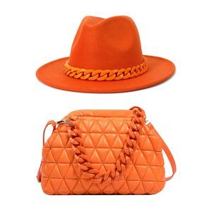 Purse and Hat Set 2 pcs Wide brim fedora felt fedora with plastic chain